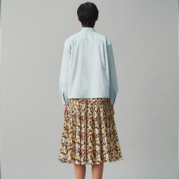 🆕 (0️⃣) TORY BURCH SPRING BLUE POPLIN PLEATED SHIRT - Picture 5 of 6